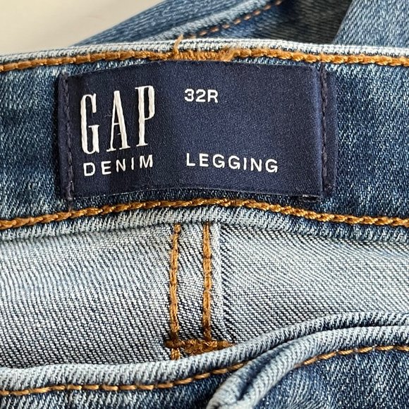 GAP denim ankle indigo women’s size 32R factory distressed zip front leggings - Picture 6 of 10